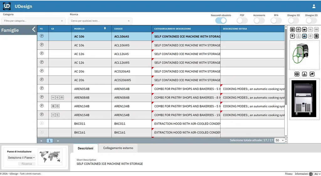 UDesign Engine product search interface with CAD/BIM filters